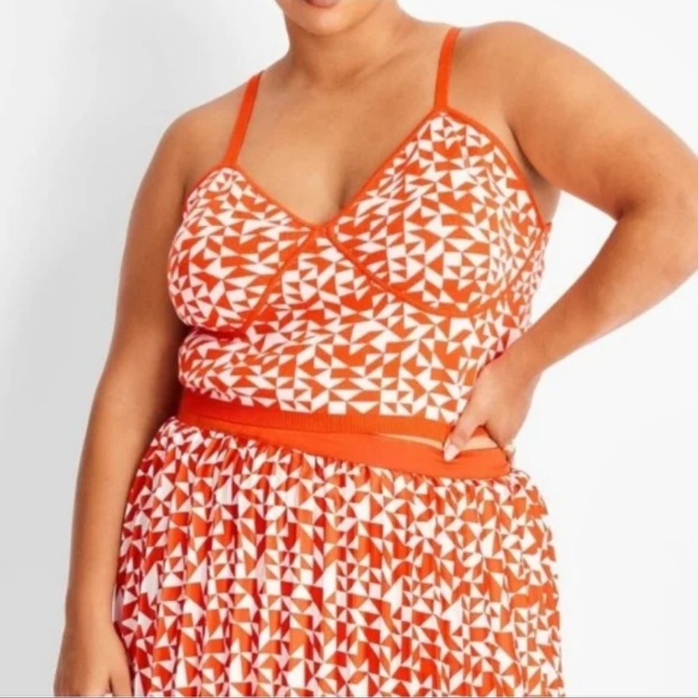 NWT Future Collective Kahlana Brown Knit Crop Tank Top Orange Geometric Print 4X